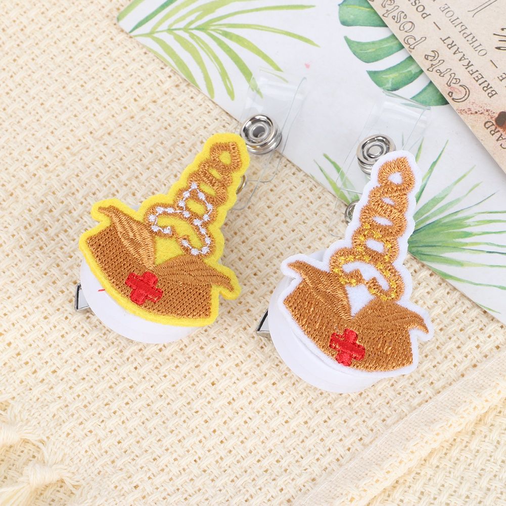2Pcs Embroidery Lovely Cartoon Nurse Badge Clip Work Card Holder Badge Reel view 8