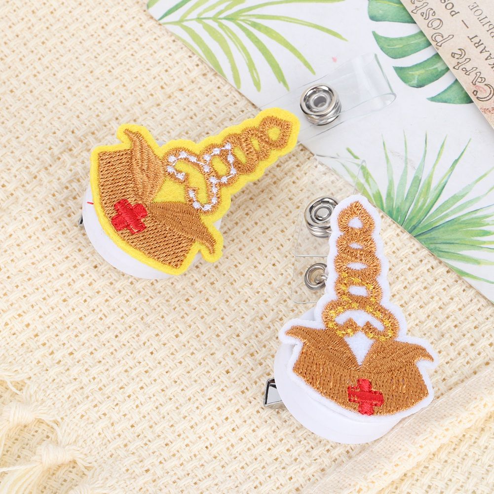 2Pcs Embroidery Lovely Cartoon Nurse Badge Clip Work Card Holder Badge Reel view 9
