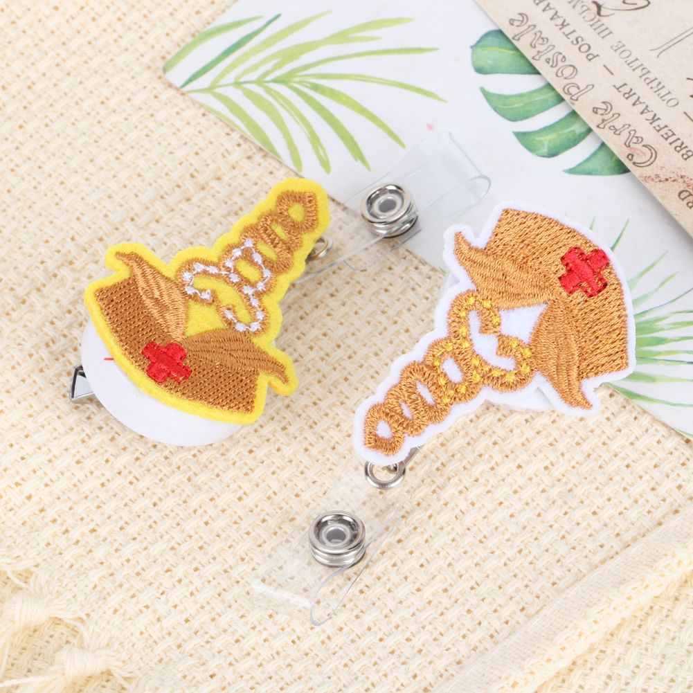 2Pcs Embroidery Lovely Cartoon Nurse Badge Clip Work Card Holder Badge Reel view 10