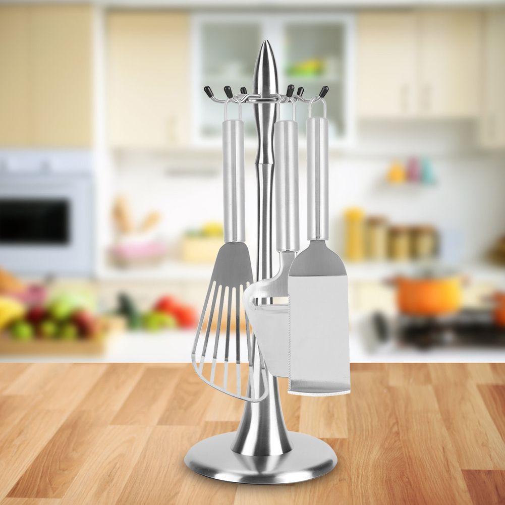 Stainless Steel Cooking Utensil Stand Kitchenware Spatula Scoop Spoon Rotating view 6