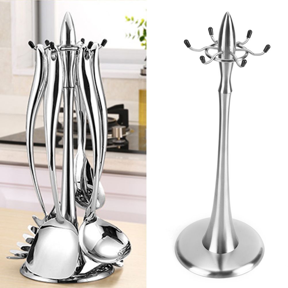 Stainless Steel Cooking Utensil Stand Kitchenware Spatula Scoop Spoon Rotating view 10