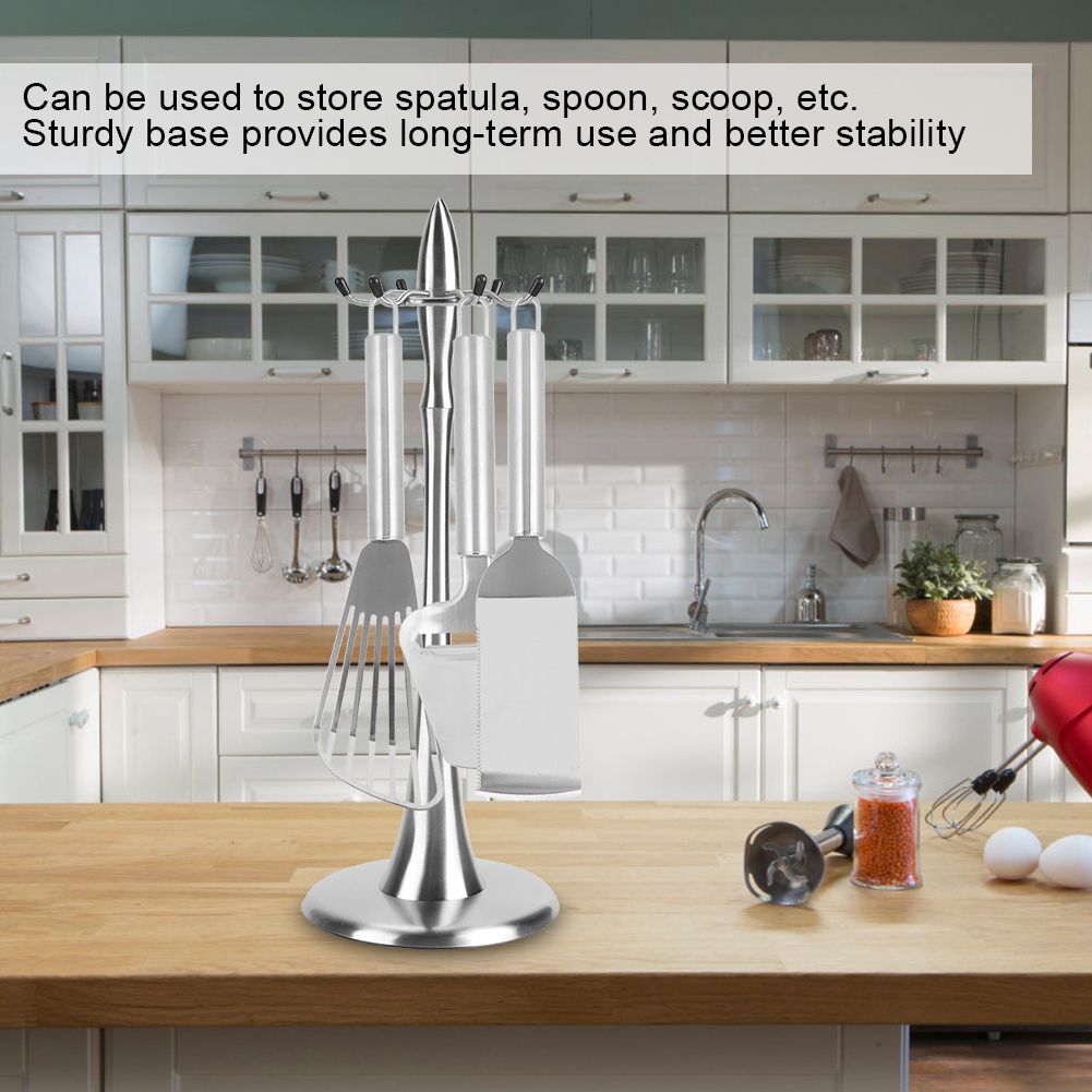 Stainless Steel Cooking Utensil Stand Kitchenware Spatula Scoop Spoon Rotating view 11