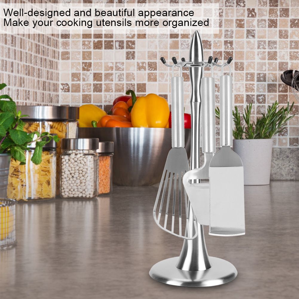 Stainless Steel Cooking Utensil Stand Kitchenware Spatula Scoop Spoon Rotating view 12