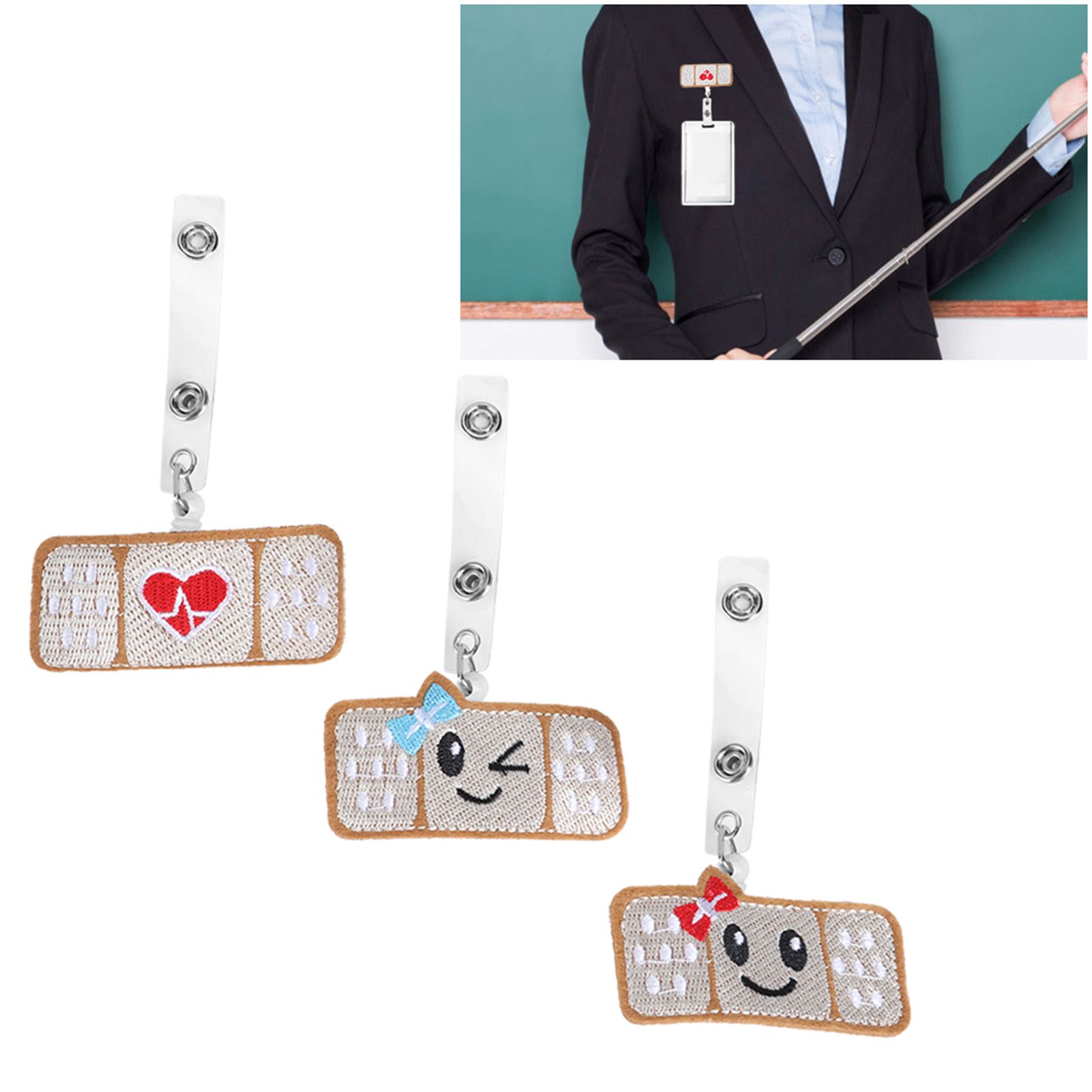 3Pcs 360 Degree Rotating Badge Reel Bow HeartShape Retractable Employee Card view 4