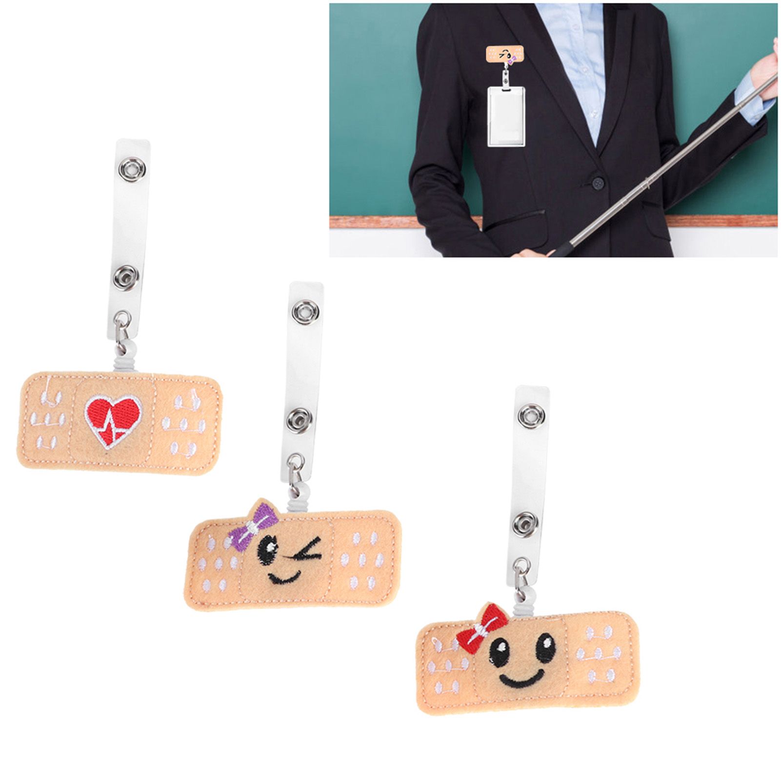 3Pcs 360 Degree Rotating Badge Reel Bow HeartShape Retractable Employee Card view 4