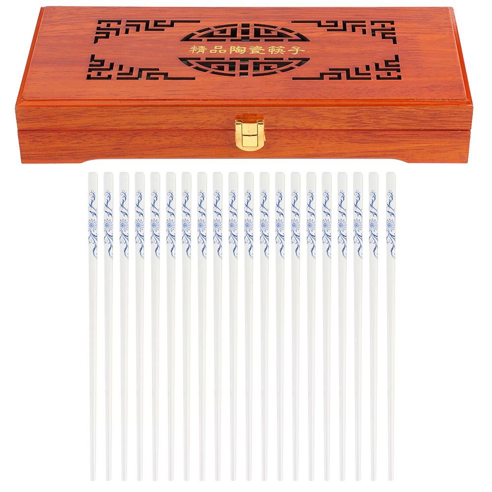 10 Pairs European Style Ceramic Chopsticks Set with Wood Box Tableware Art view 2