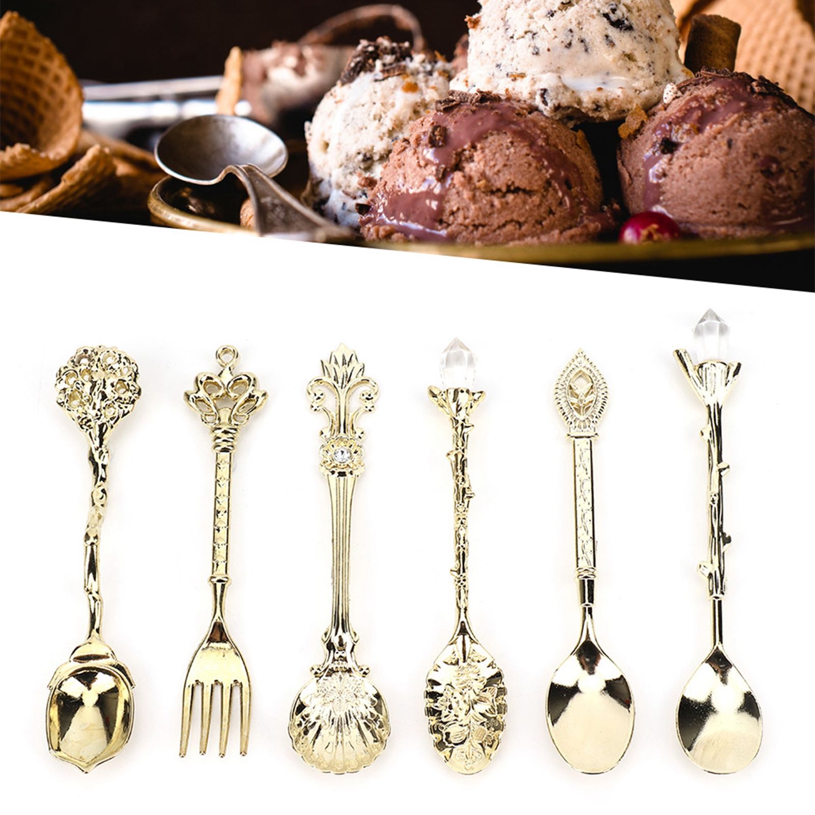 6Pcs/Set Innovative Vintage Retro Zinc Alloy Spoons Fork Set Cutlery Kitchen view 11