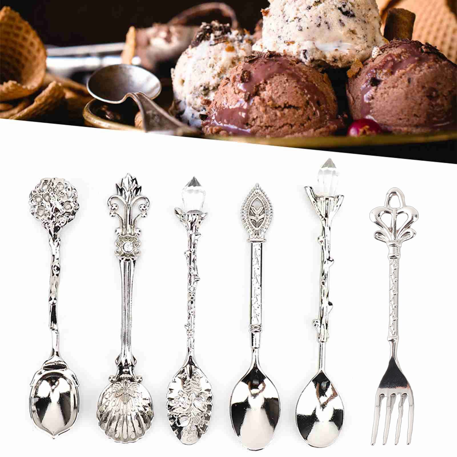 6Pcs/Set Innovative Vintage Retro Zinc Alloy Spoons Fork Set Cutlery Kitchen view 12