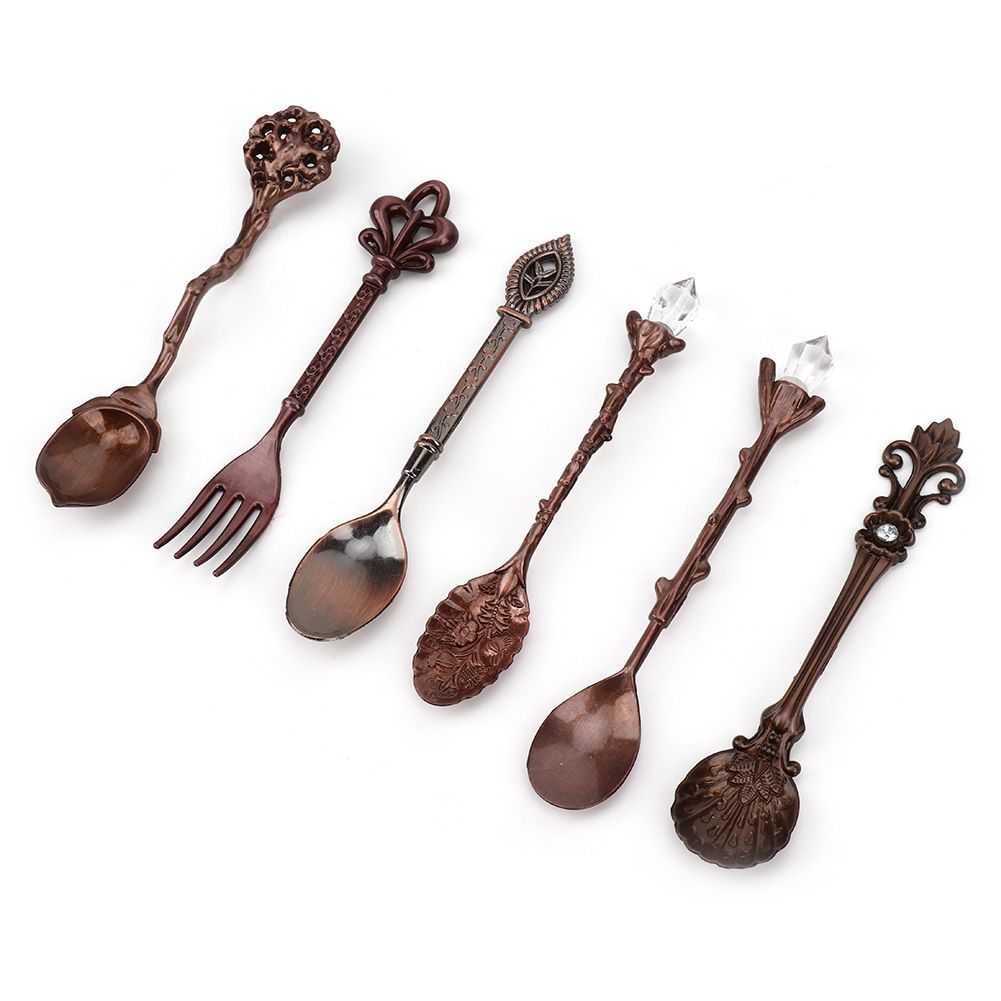 6Pcs Set Innovative Vintage Retro Zinc Alloy Spoons Fork Set Cutlery Kitchen