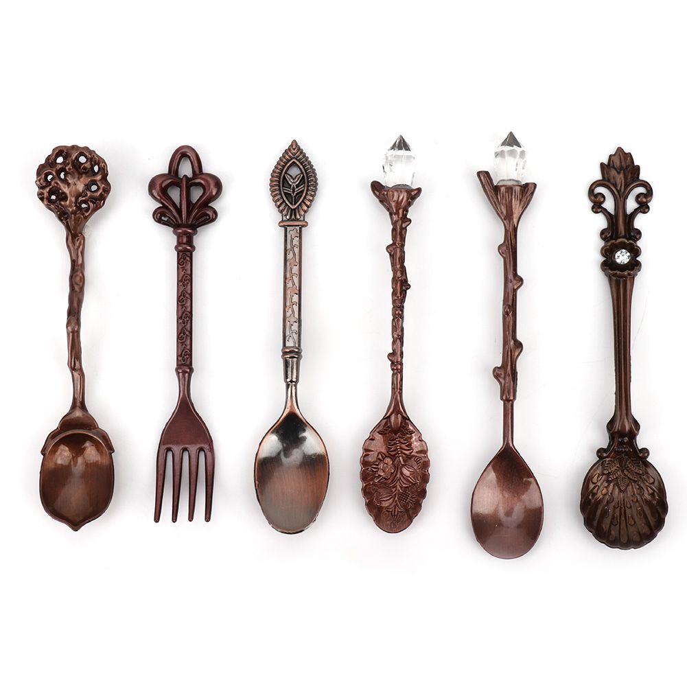 6Pcs Set Innovative Vintage Retro Zinc Alloy Spoons Fork Set Cutlery Kitchen view 2
