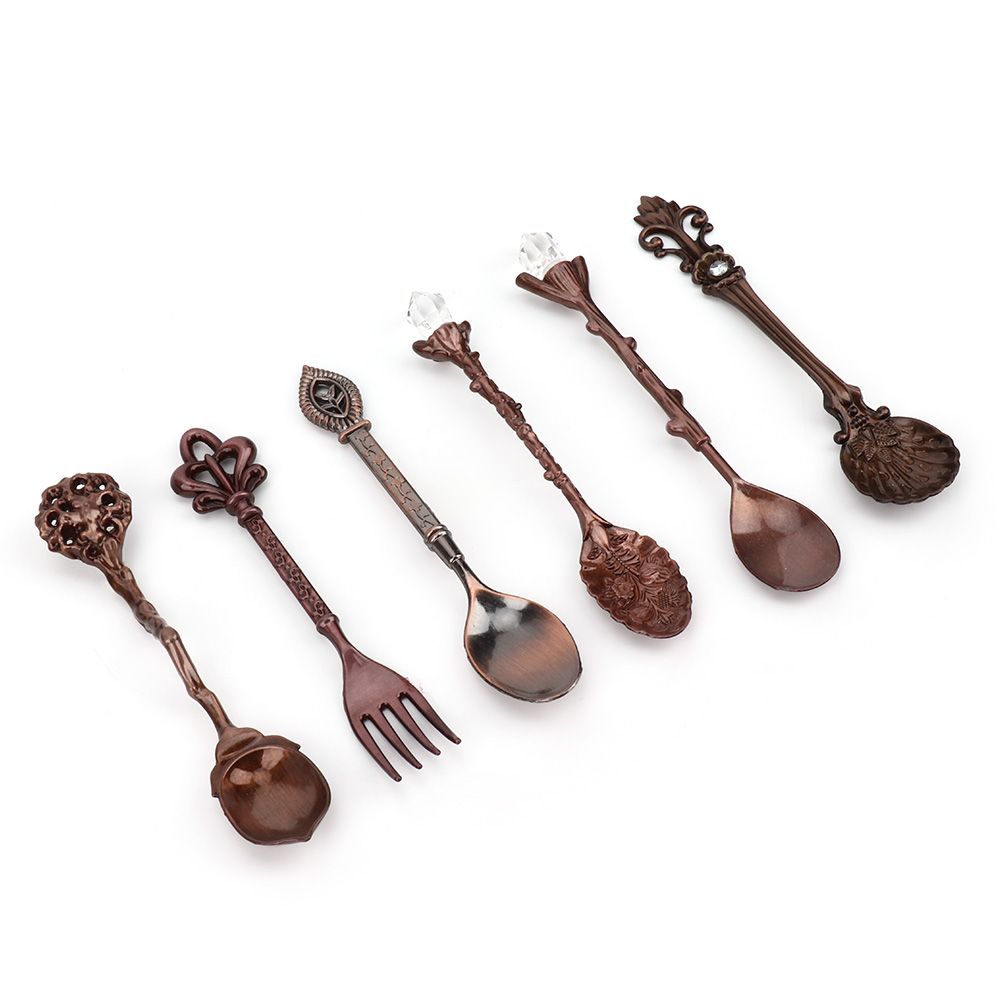 6Pcs Set Innovative Vintage Retro Zinc Alloy Spoons Fork Set Cutlery Kitchen view 3