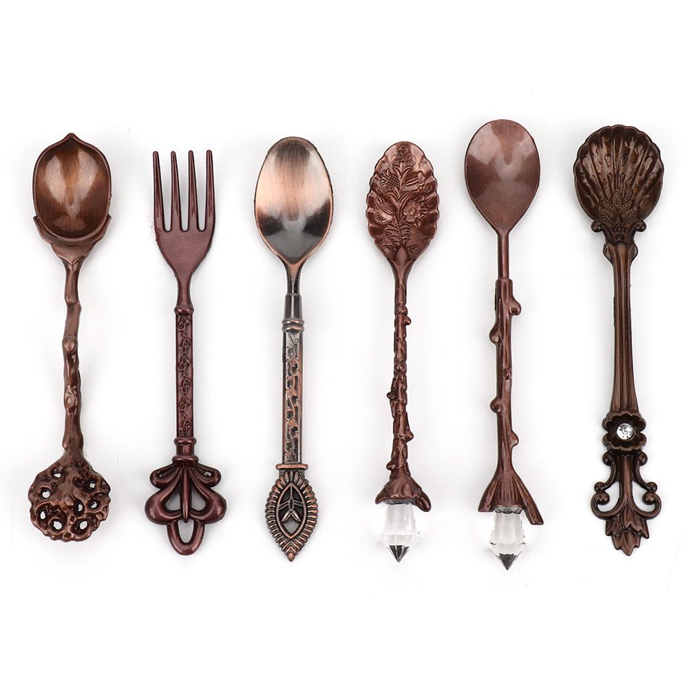 6Pcs Set Innovative Vintage Retro Zinc Alloy Spoons Fork Set Cutlery Kitchen view 4