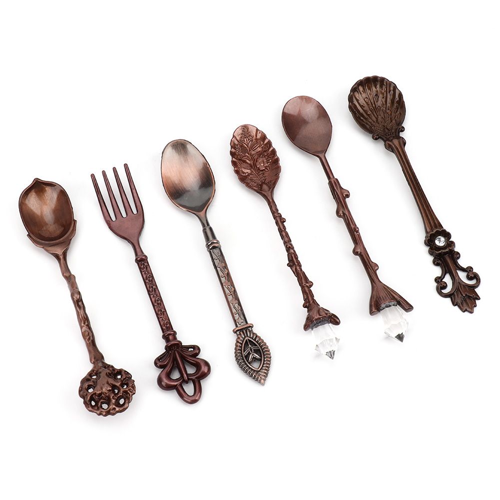 6Pcs Set Innovative Vintage Retro Zinc Alloy Spoons Fork Set Cutlery Kitchen view 5