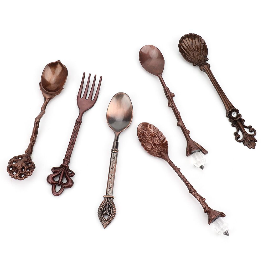 6Pcs Set Innovative Vintage Retro Zinc Alloy Spoons Fork Set Cutlery Kitchen view 6