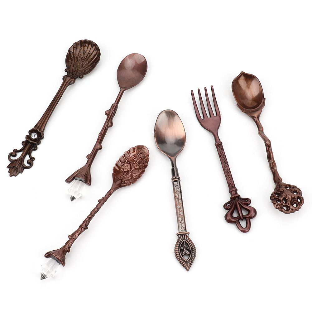 6Pcs Set Innovative Vintage Retro Zinc Alloy Spoons Fork Set Cutlery Kitchen view 8