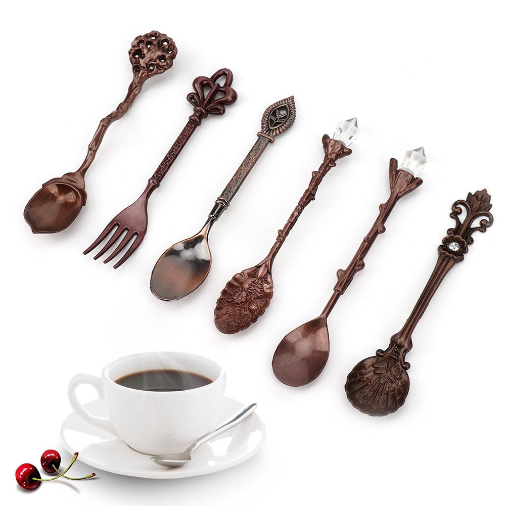 6Pcs Set Innovative Vintage Retro Zinc Alloy Spoons Fork Set Cutlery Kitchen view 9