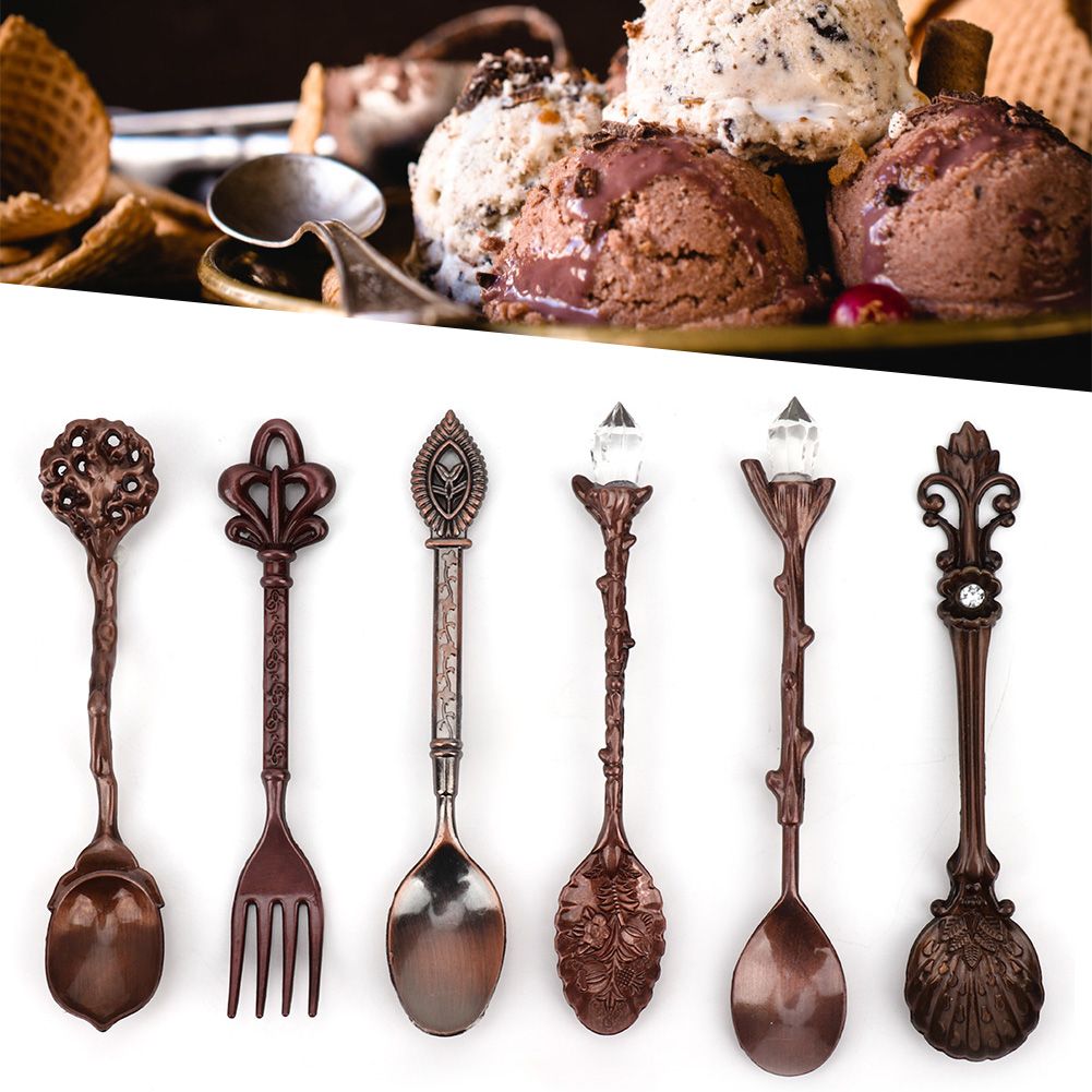 6Pcs Set Innovative Vintage Retro Zinc Alloy Spoons Fork Set Cutlery Kitchen view 10