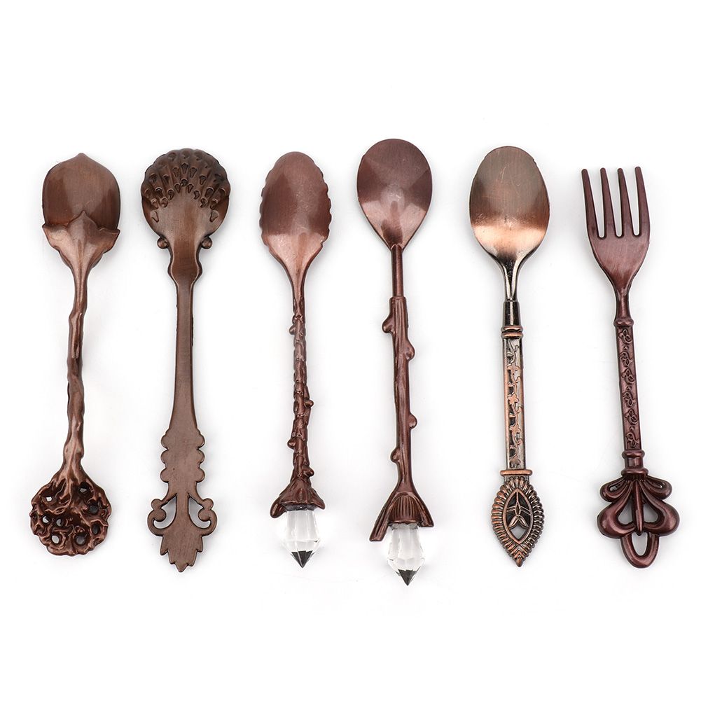6Pcs Set Innovative Vintage Retro Zinc Alloy Spoons Fork Set Cutlery Kitchen view 11