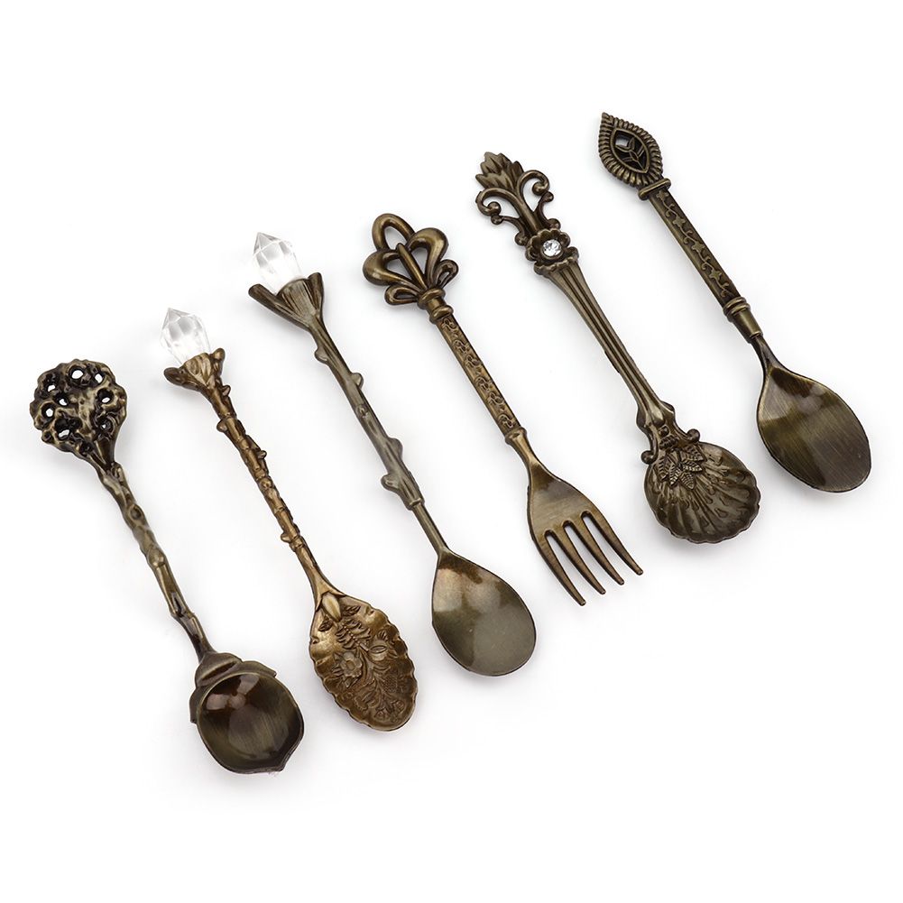 6Pcs Set Innovative Vintage Retro Zinc Alloy Spoons Fork Set Cutlery Kitchen