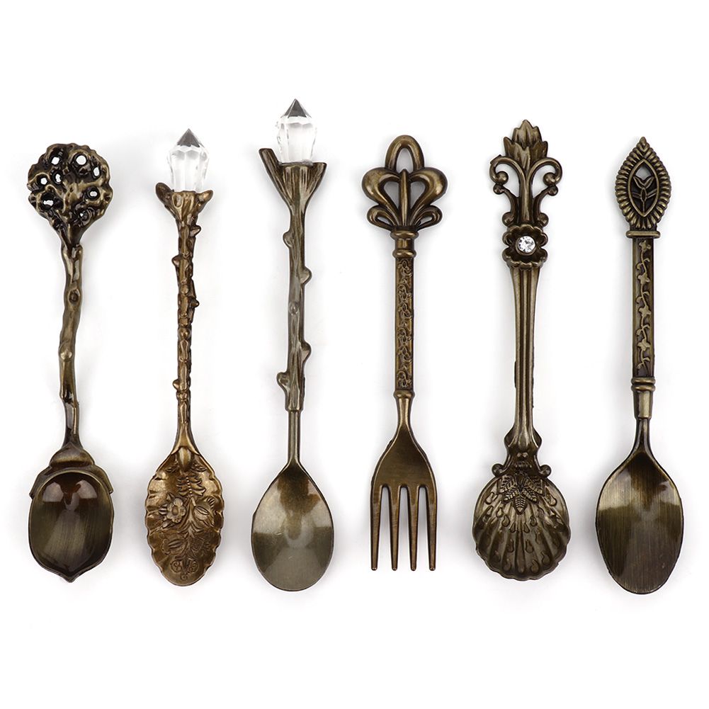 6Pcs Set Innovative Vintage Retro Zinc Alloy Spoons Fork Set Cutlery Kitchen view 2