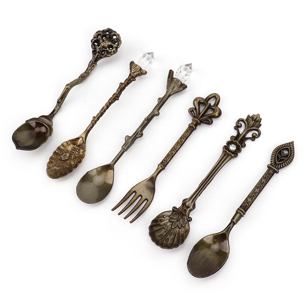 6Pcs Set Innovative Vintage Retro Zinc Alloy Spoons Fork Set Cutlery Kitchen view 3