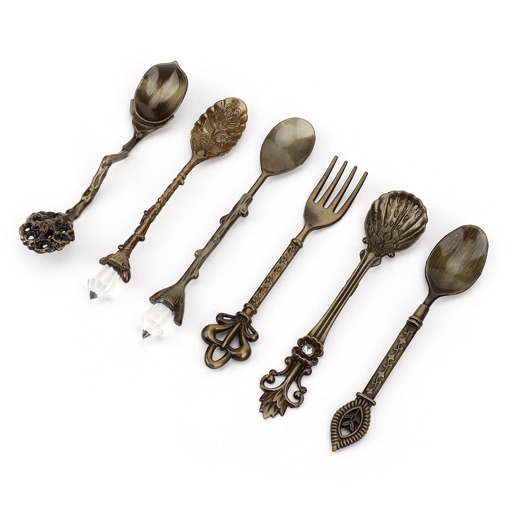 6Pcs Set Innovative Vintage Retro Zinc Alloy Spoons Fork Set Cutlery Kitchen view 4