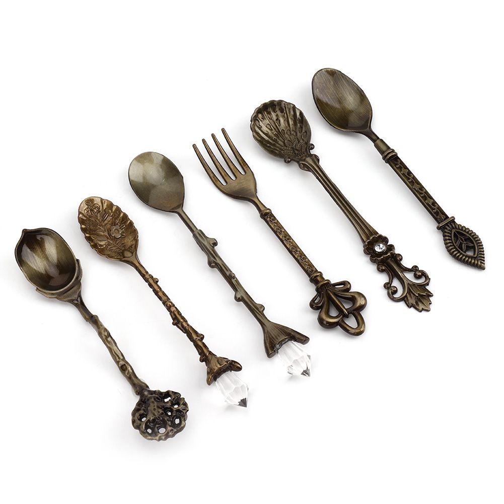6Pcs Set Innovative Vintage Retro Zinc Alloy Spoons Fork Set Cutlery Kitchen view 5