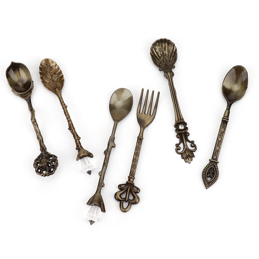 6Pcs Set Innovative Vintage Retro Zinc Alloy Spoons Fork Set Cutlery Kitchen view 6