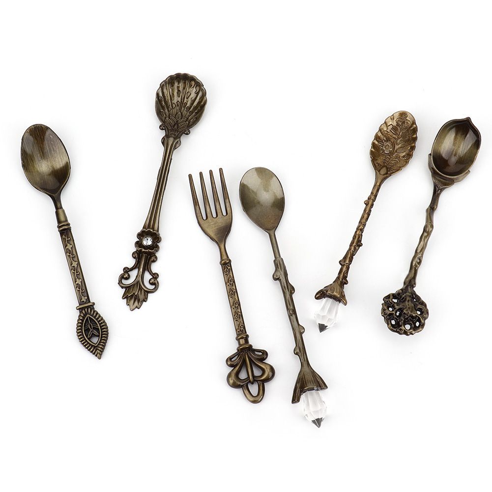 6Pcs Set Innovative Vintage Retro Zinc Alloy Spoons Fork Set Cutlery Kitchen view 7