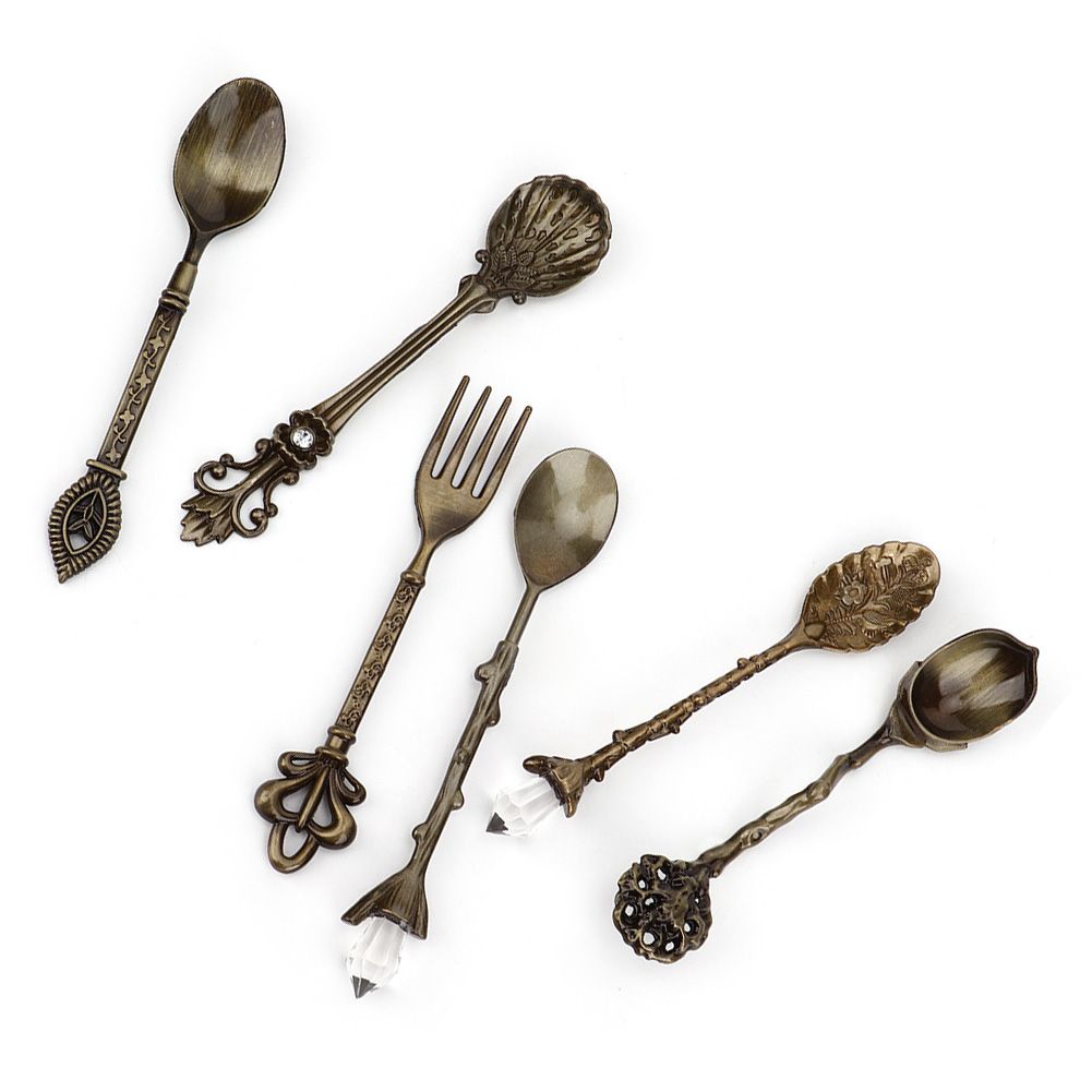 6Pcs Set Innovative Vintage Retro Zinc Alloy Spoons Fork Set Cutlery Kitchen view 8