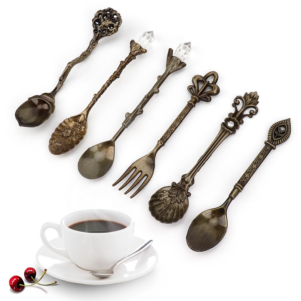 6Pcs Set Innovative Vintage Retro Zinc Alloy Spoons Fork Set Cutlery Kitchen view 9