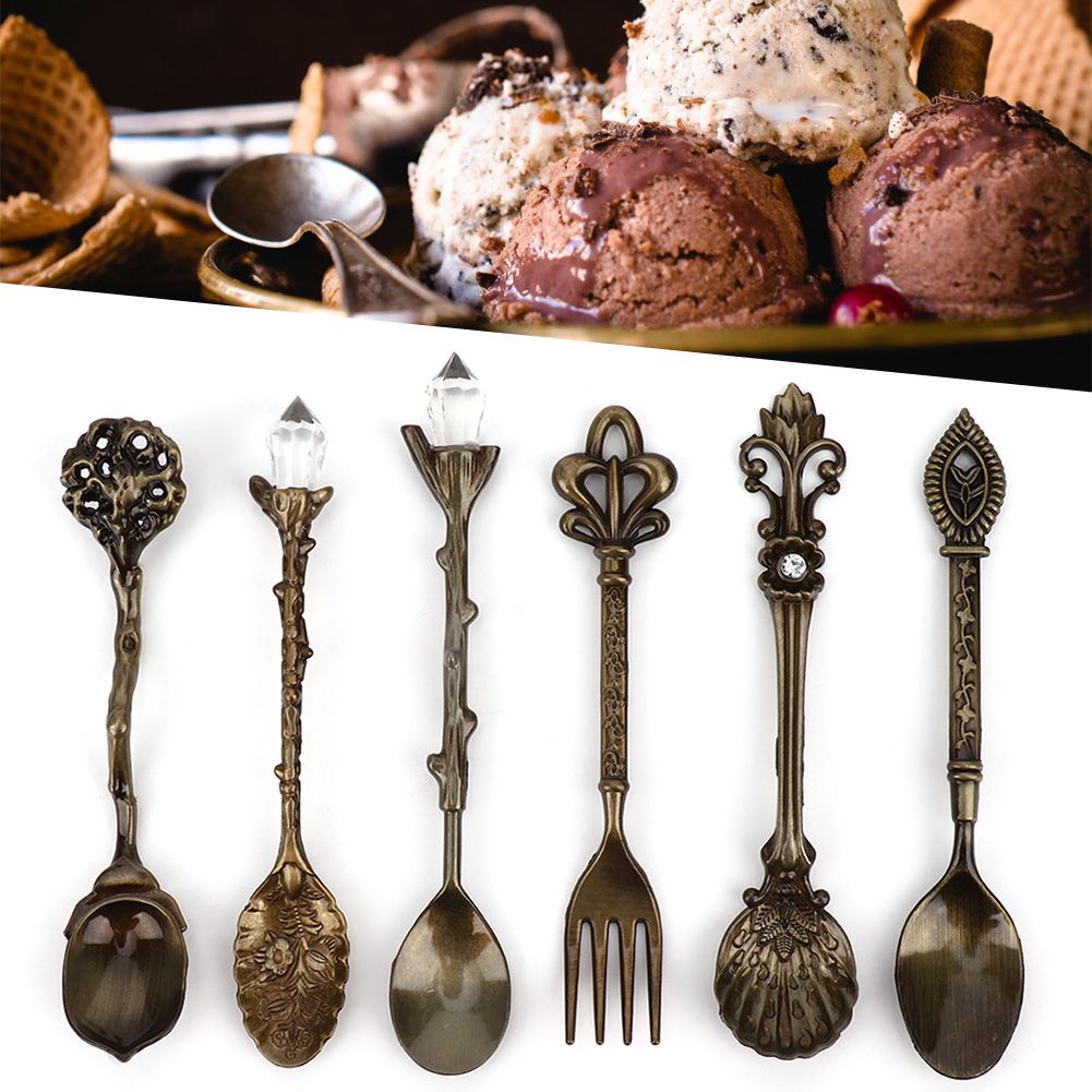 6Pcs Set Innovative Vintage Retro Zinc Alloy Spoons Fork Set Cutlery Kitchen view 10