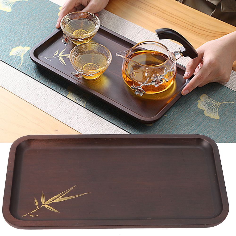 Bamboo Food Serving Plate Rectangular Tea Tray Snack Platter Household Kitchen view 9