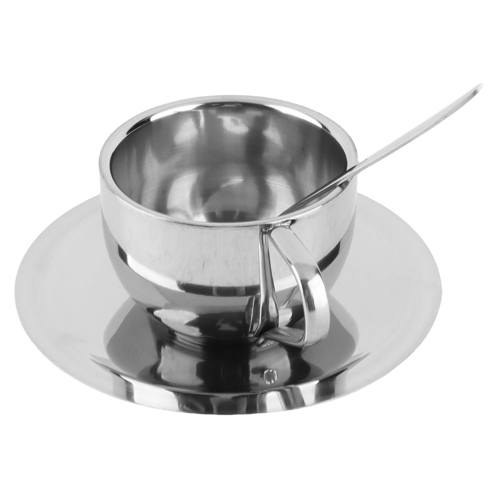 Anti‑Scald Stainless Steel Coffee Cup Mugs Cups with Spoon Saucer Set Tableware view 3