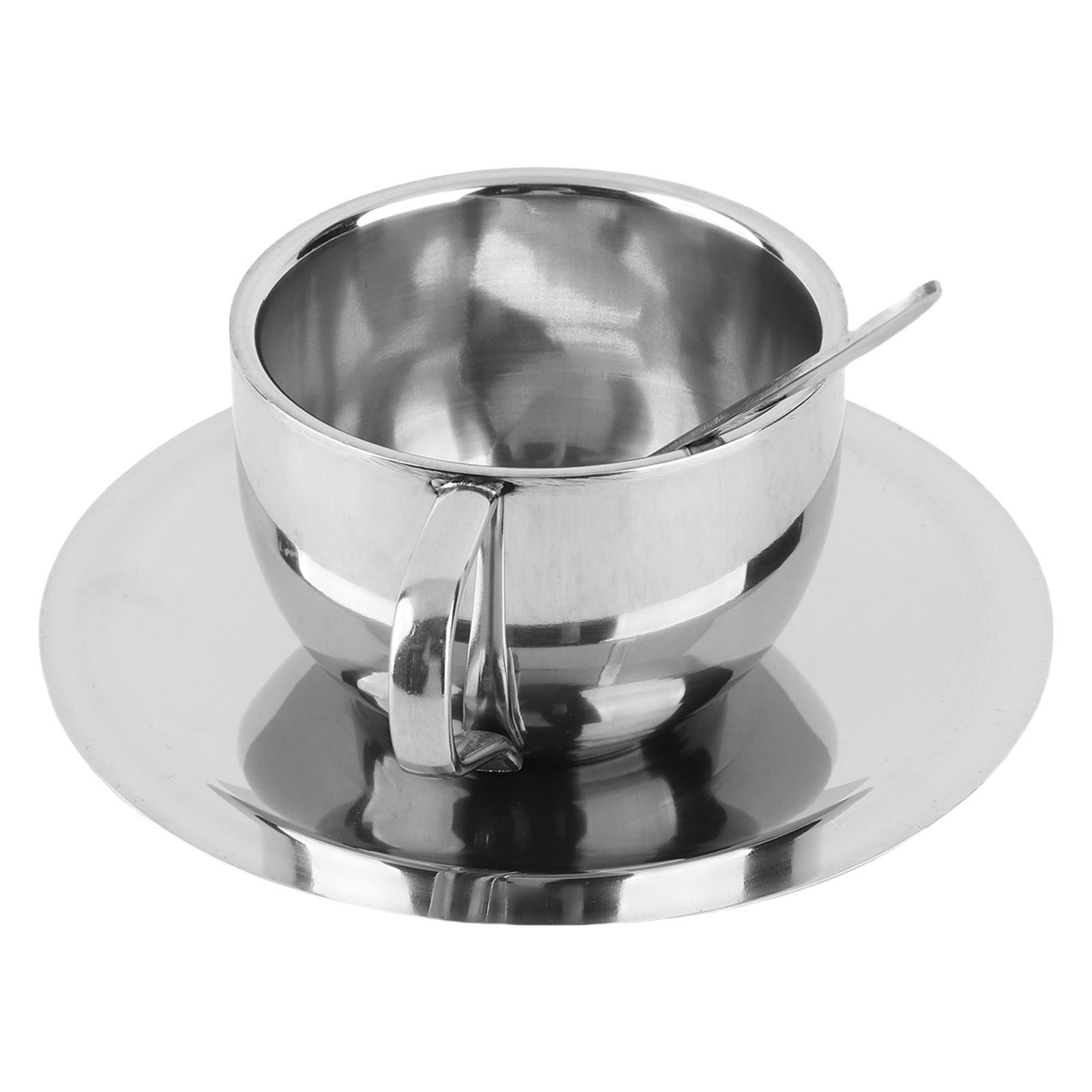 Anti‑Scald Stainless Steel Coffee Cup Mugs Cups with Spoon Saucer Set Tableware view 4