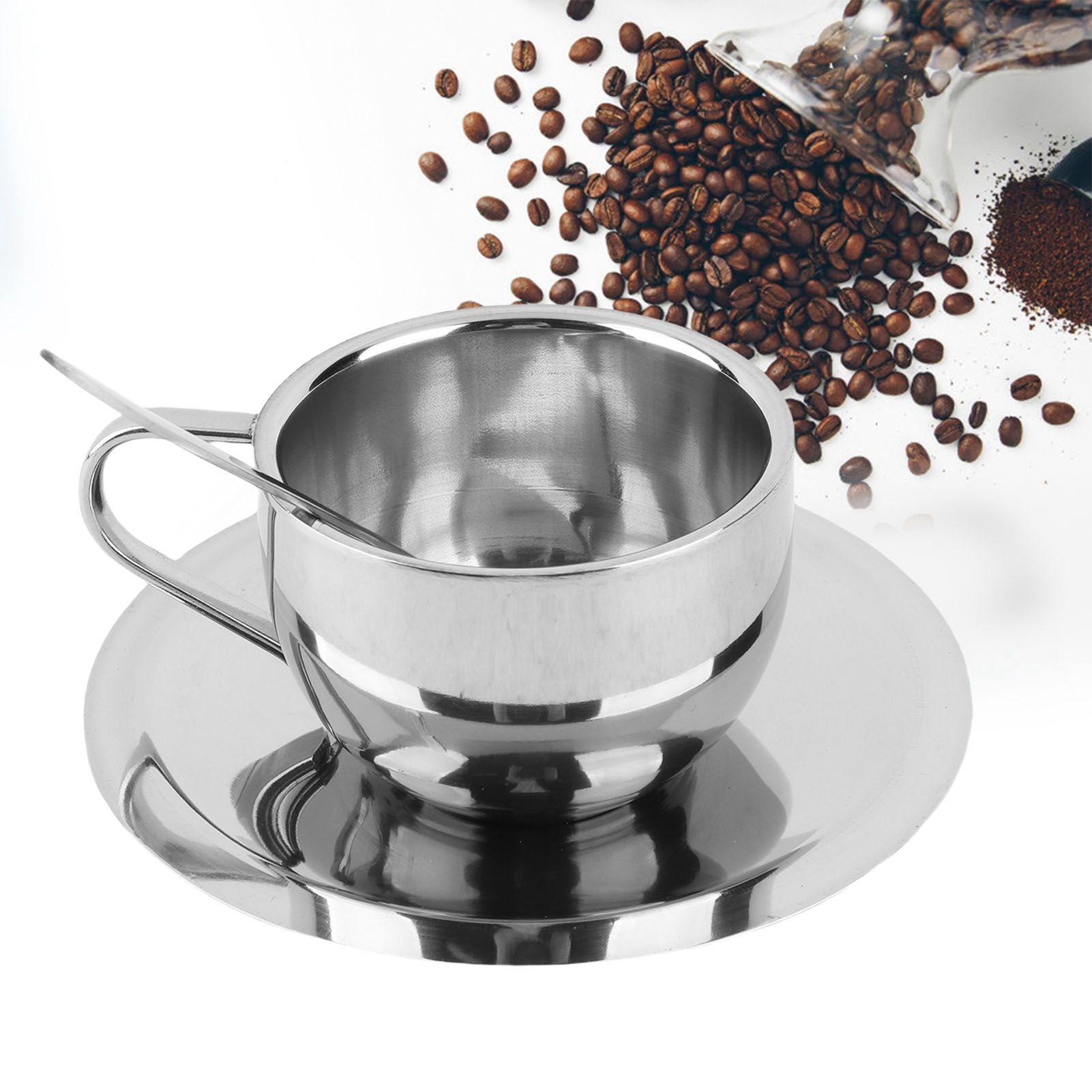 Anti‑Scald Stainless Steel Coffee Cup Mugs Cups with Spoon Saucer Set Tableware view 11