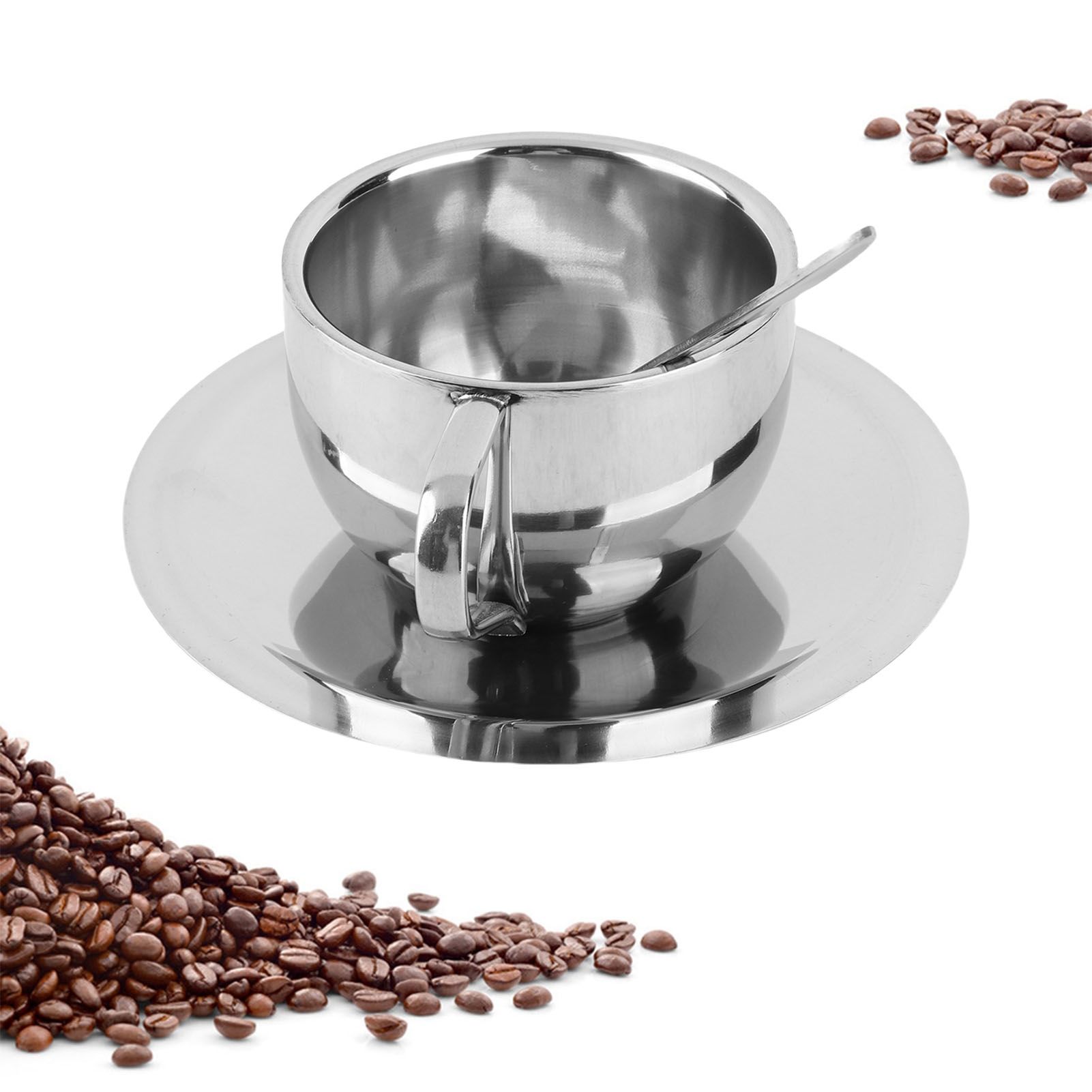 Anti‑Scald Stainless Steel Coffee Cup Mugs Cups with Spoon Saucer Set Tableware view 12