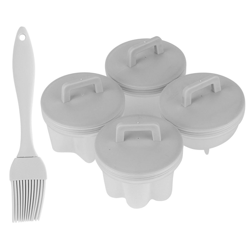 4Pcs Plastic Egg Cooker Boiler Pudding Mold with Oil Brush Cookware Kitchen view 6