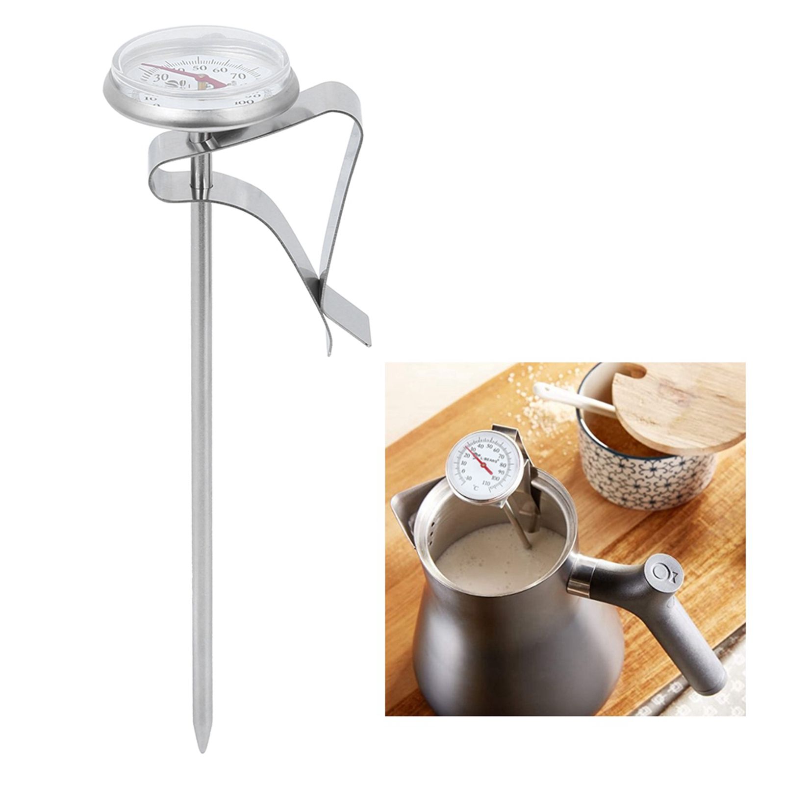 Adjustable Hanging Coffee Foaming Thermometer Temperature Gauge with Clip view 12