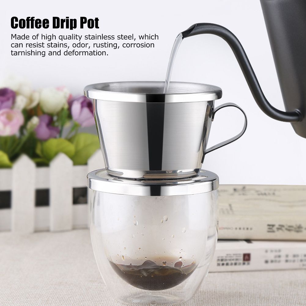 Portable Coffee Drip Filter Cup Reusable Stainless Steel Coffee Drip Pot for view 12