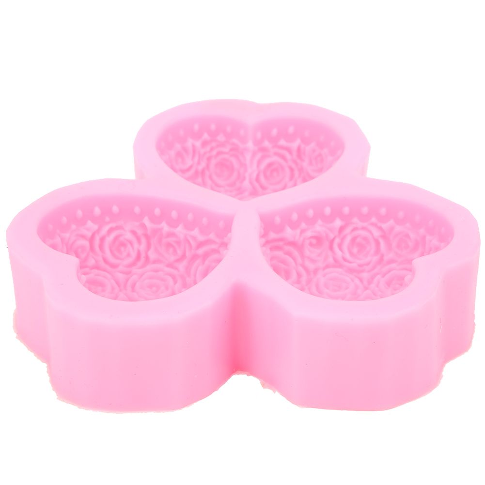 3‑Cavity Heart Shaped Rose Flower Silicone Mold Soap Fondant Cake Chocolate