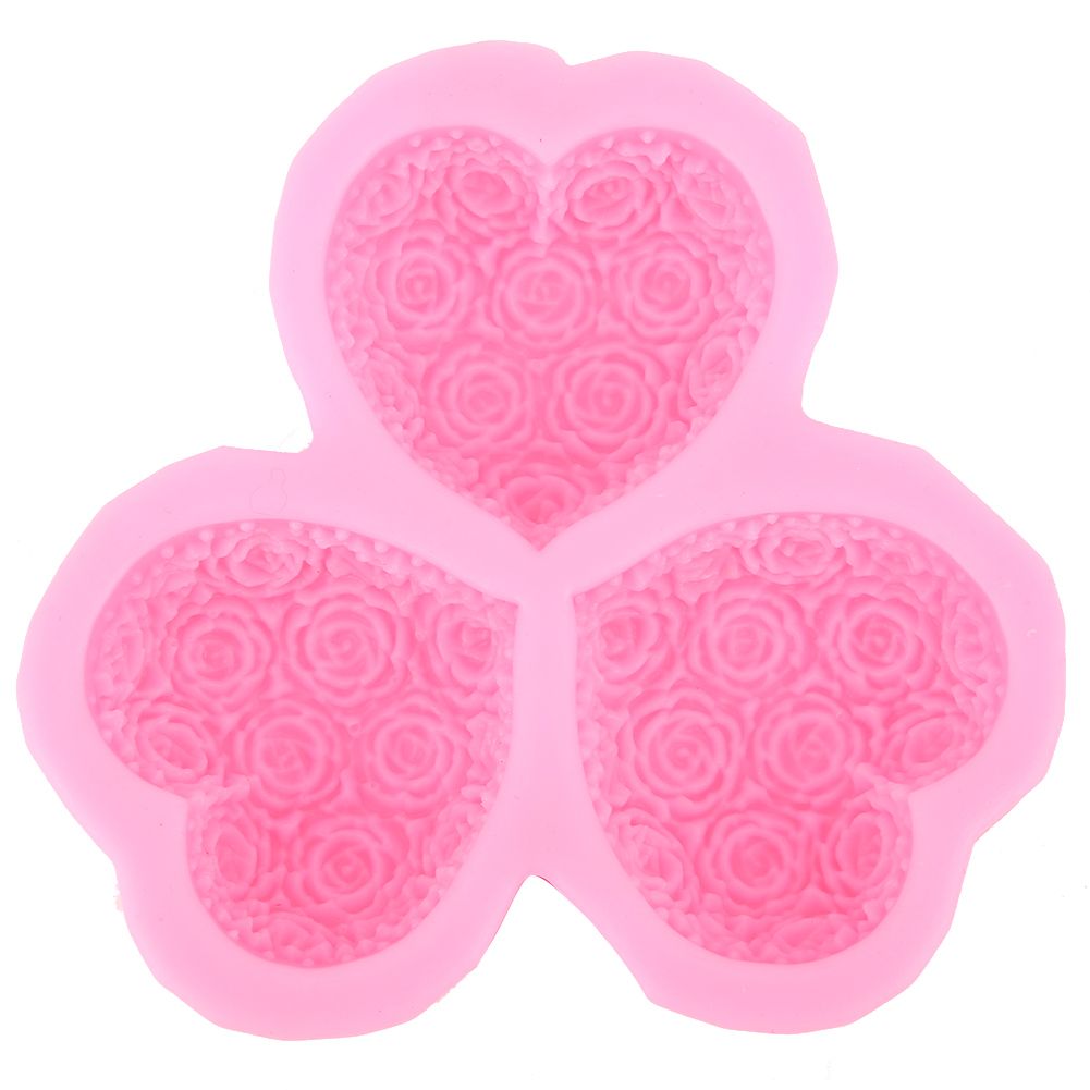 3‑Cavity Heart Shaped Rose Flower Silicone Mold Soap Fondant Cake Chocolate view 2