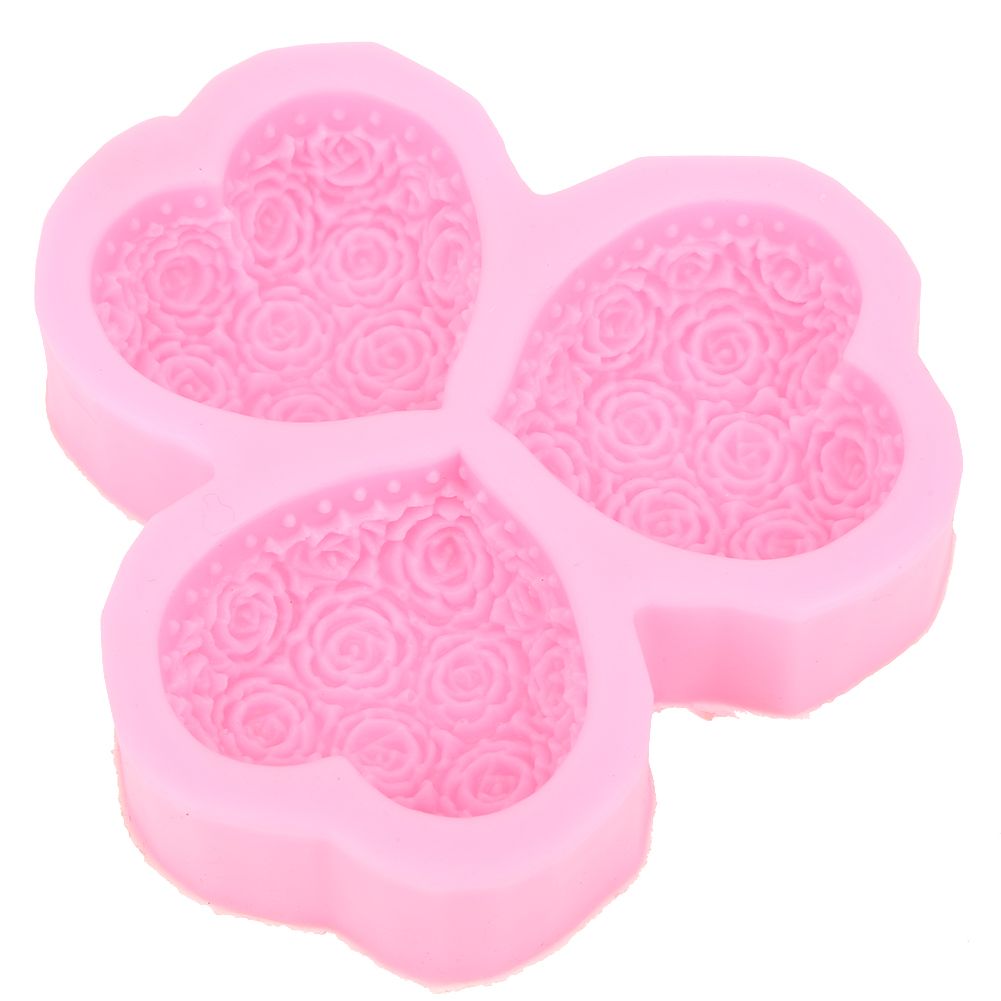 3‑Cavity Heart Shaped Rose Flower Silicone Mold Soap Fondant Cake Chocolate view 3