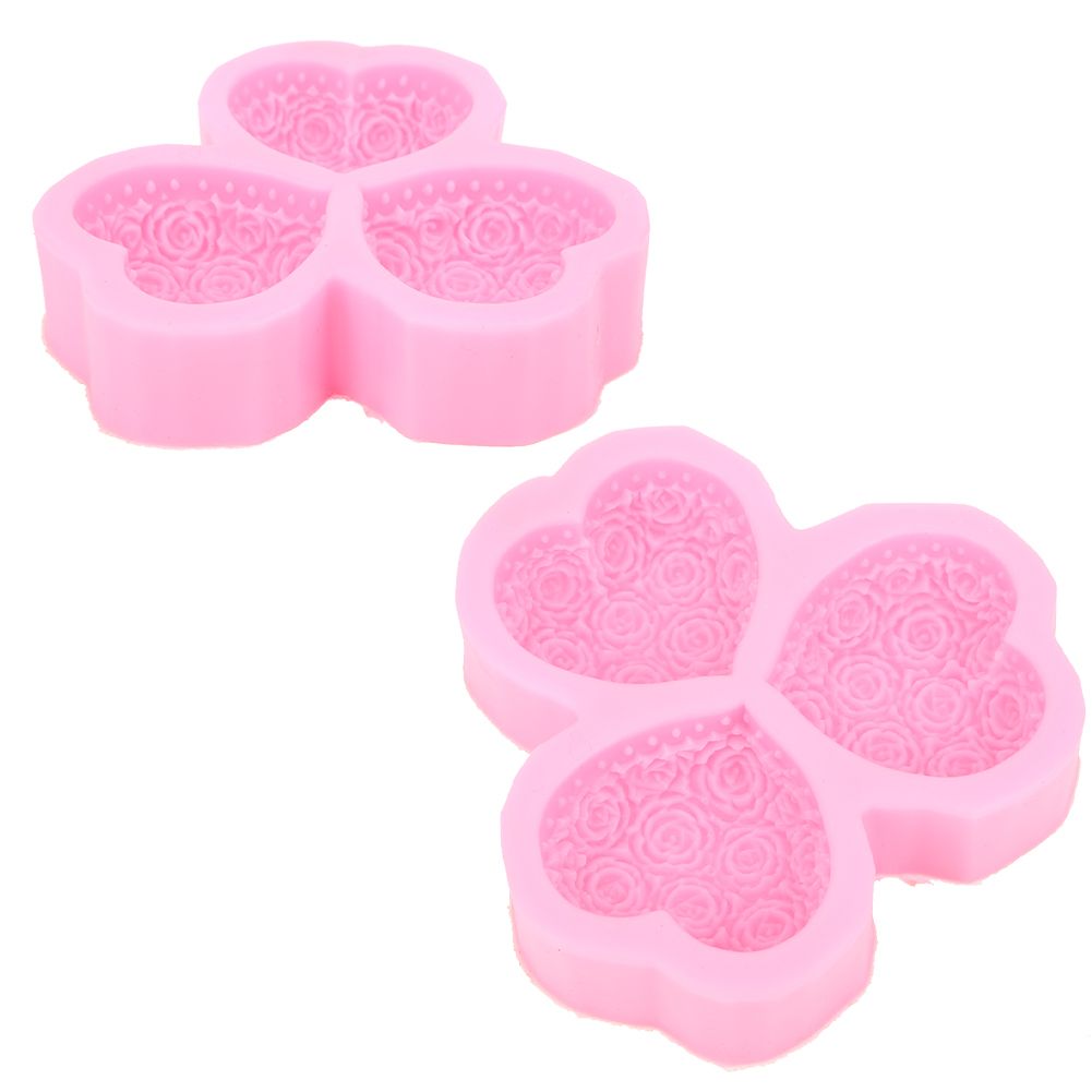 3‑Cavity Heart Shaped Rose Flower Silicone Mold Soap Fondant Cake Chocolate view 4