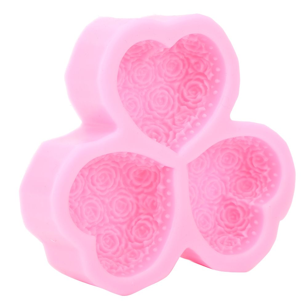 3‑Cavity Heart Shaped Rose Flower Silicone Mold Soap Fondant Cake Chocolate view 6