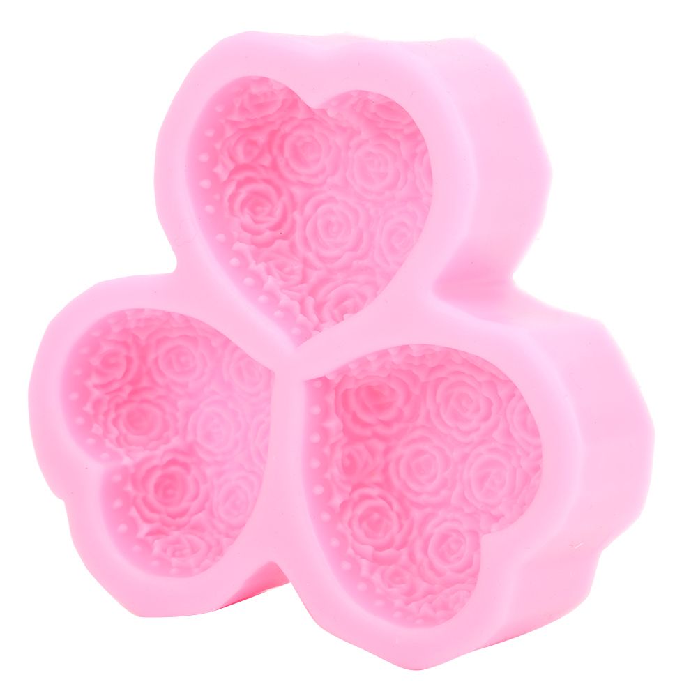 3‑Cavity Heart Shaped Rose Flower Silicone Mold Soap Fondant Cake Chocolate view 7