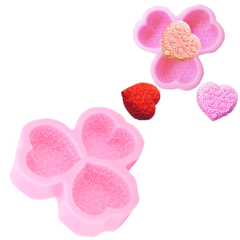 3‑Cavity Heart Shaped Rose Flower Silicone Mold Soap Fondant Cake Chocolate view 9