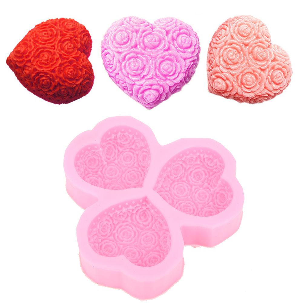 3‑Cavity Heart Shaped Rose Flower Silicone Mold Soap Fondant Cake Chocolate view 10