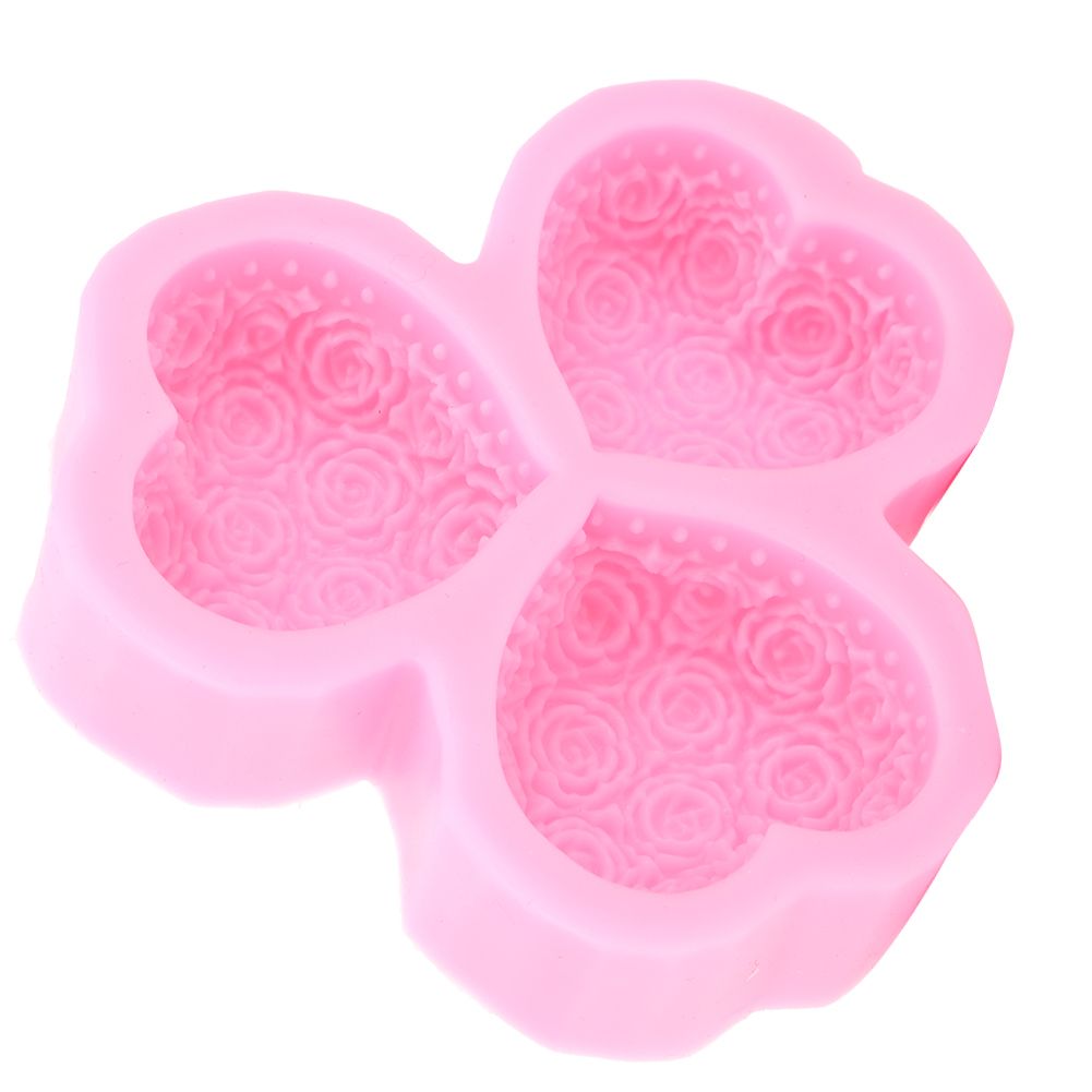 3‑Cavity Heart Shaped Rose Flower Silicone Mold Soap Fondant Cake Chocolate view 12