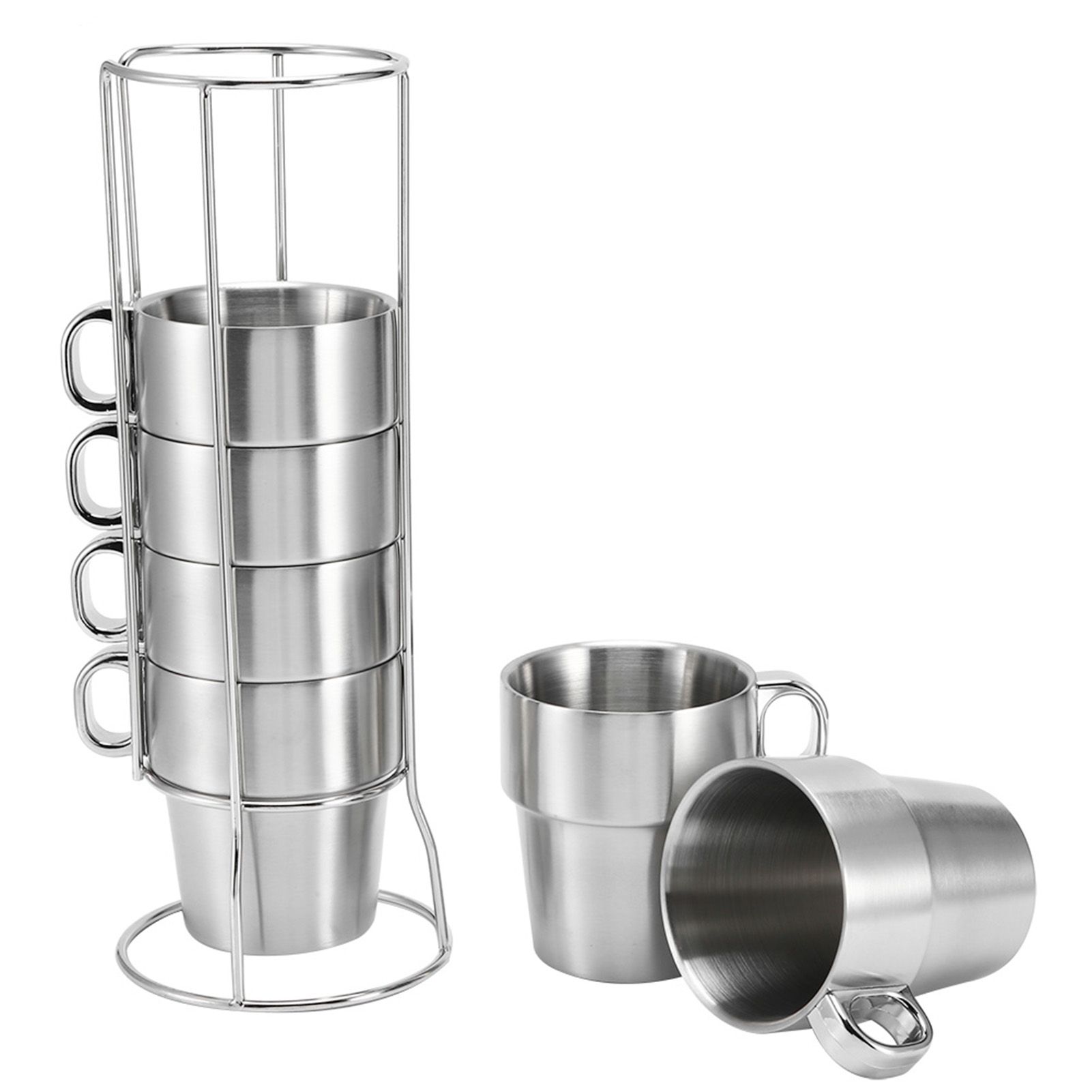 Stainless Steel Water Coffee Cup Set Heat Insulated Anti-Scald with Cup Holder